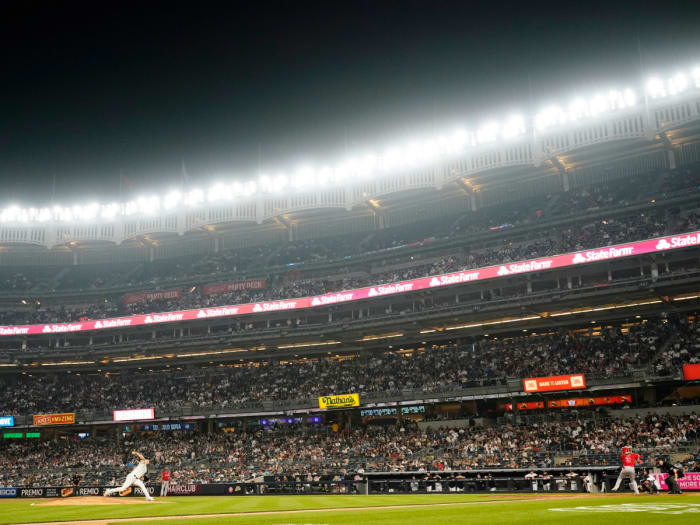 New York Yankees’ Jameson Taillon pitches to Los Angeles Angels’ Taylor Ward during the seventh inning in the second baseball game of a doubleheader Thursday, June 2, 2022, in New York.